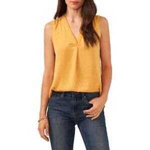 VINCE CAMUTO Essentials Satin Blouse Sleeveless Top V-Neck Gold Narcissus NWT XL